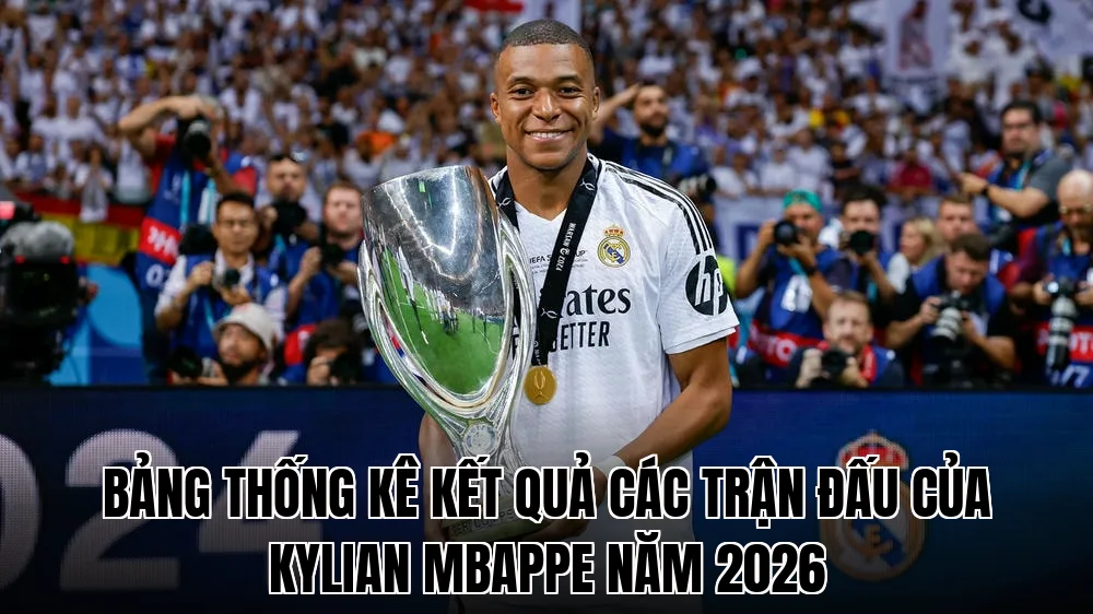 Bảng thống kê kết quả các trận đấu của Kylian Mbappe năm 2026