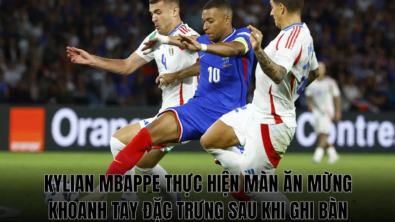 Kylian Mbappe thực hiện màn ăn mừng khoanh tay đặc trưng sau khi ghi bàn